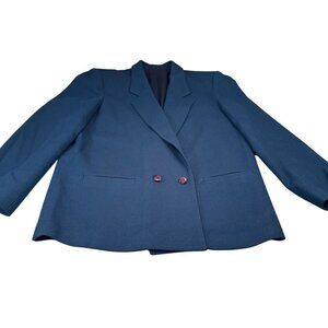 Ashley Brooke Wool Double Breasted Blazer Womens Jacket Work Vintage Royal Blue
